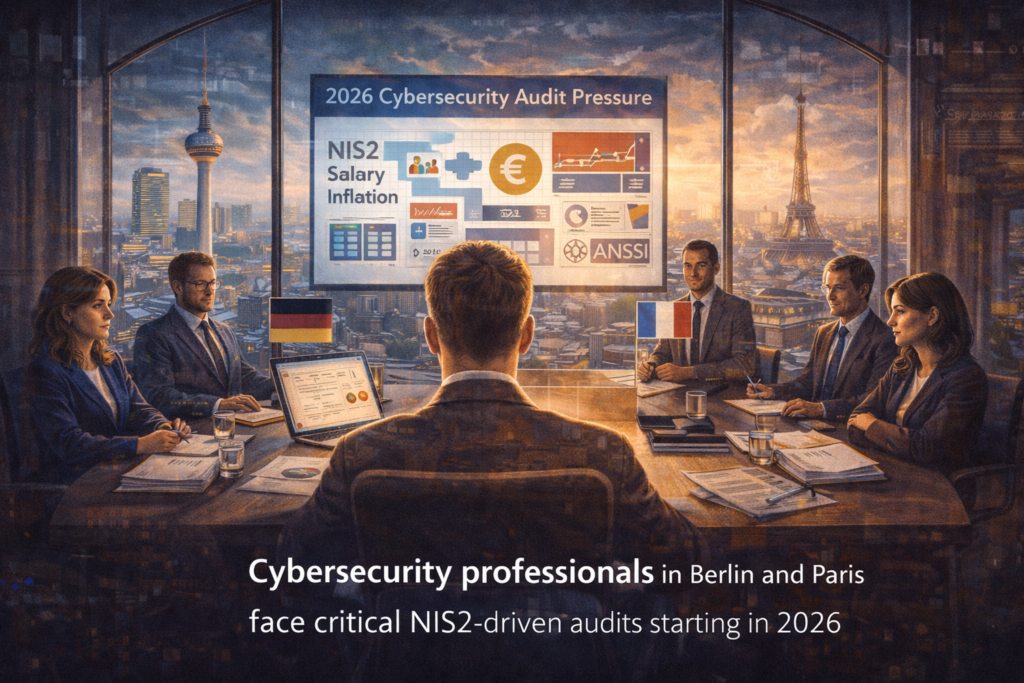 Visual representation of NIS2 regulatory pressure shaping cybersecurity governance, liability, and compensation in EU enterprises.