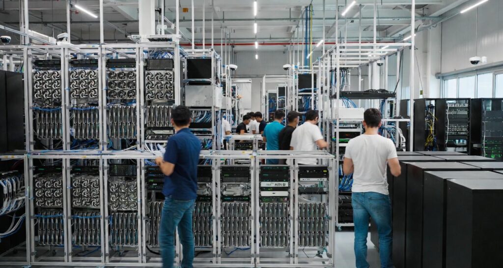 Interior of a US-based AI data center designed for large-scale and secure computing operations