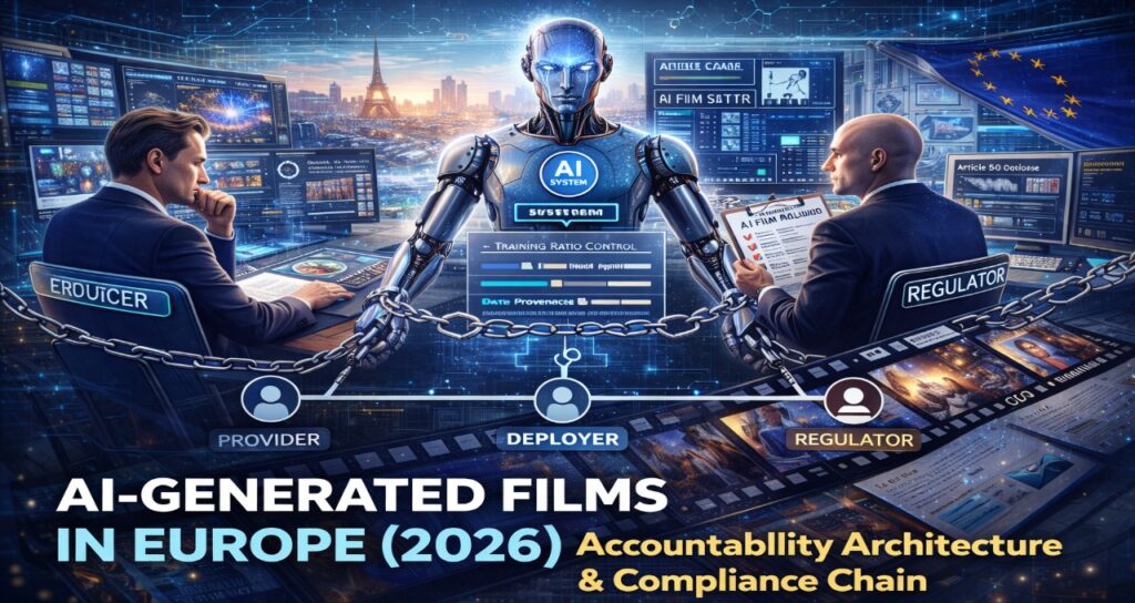 The EU AI Act separates liability between providers, deployers, and regulators — a critical accountability model for AI-generated film distribution in 2026.