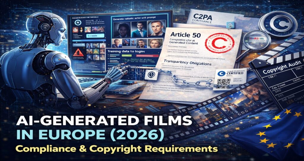 EU AI Act Article 50 compliance for AI-generated films including C2PA watermarking and copyright verification in 2026