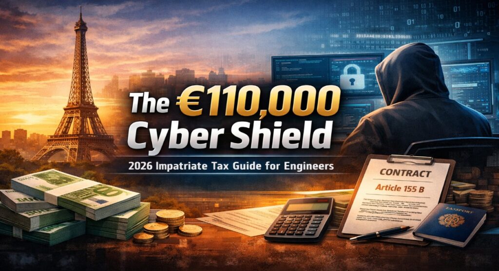 “Illustration representing France’s impatriate tax regime (Article 155 B) as a financial shield for cybersecurity engineers relocating to France in 2026.”