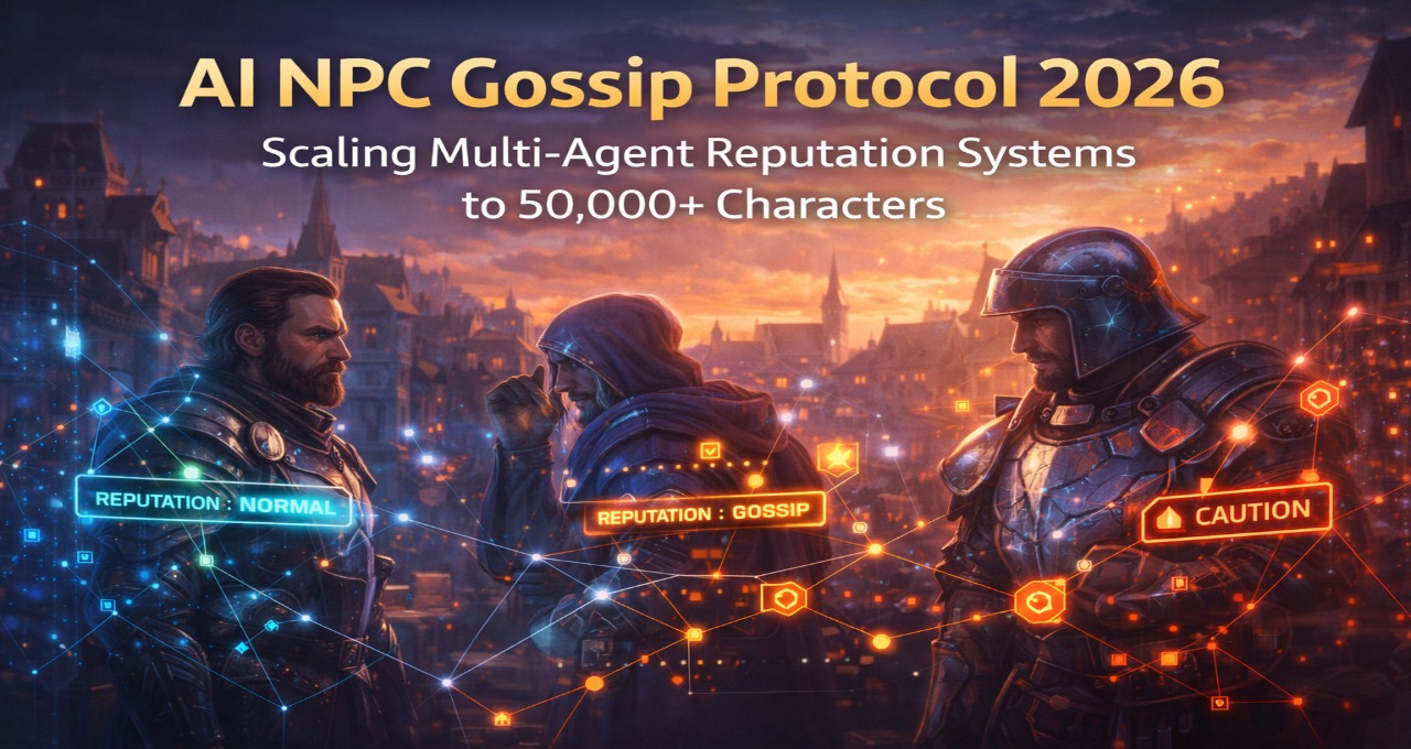 Social Graph Protocol architecture showing decentralized multi-agent NPC gossip propagation and reputation flow in 2026 gaming systems