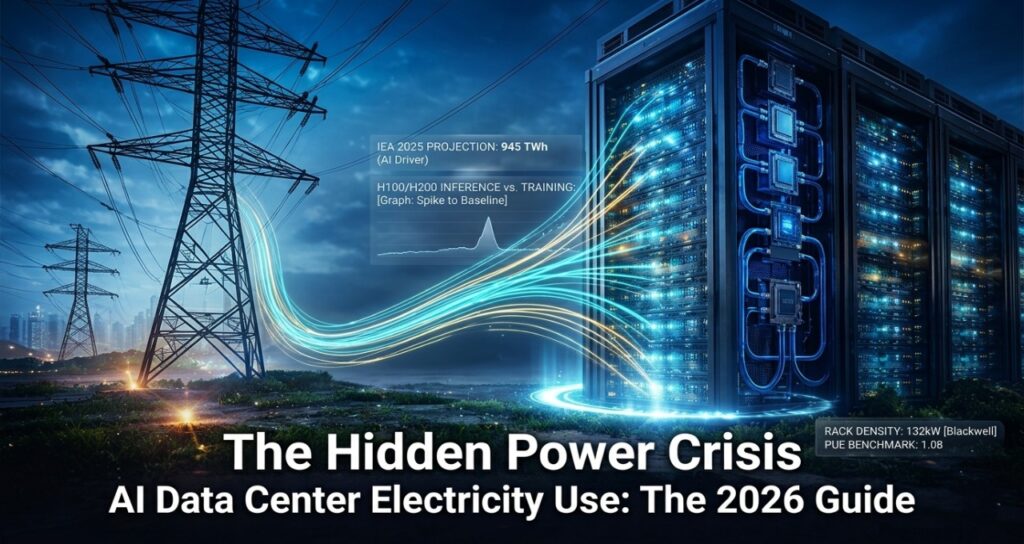 AI data center power grid comparison featuring high-voltage transmission and liquid-cooled 132kW Blackwell GPU racks