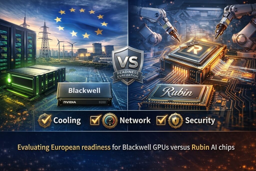 Blackwell vs Rubin Europe infrastructure comparison showing cooling, network, and security requirements