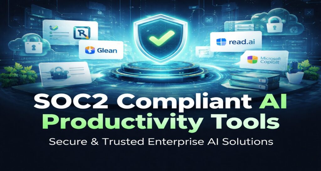 SOC2 compliant AI productivity tools showing enterprise trust stack with secure AI workflows and compliance architecture in 2026