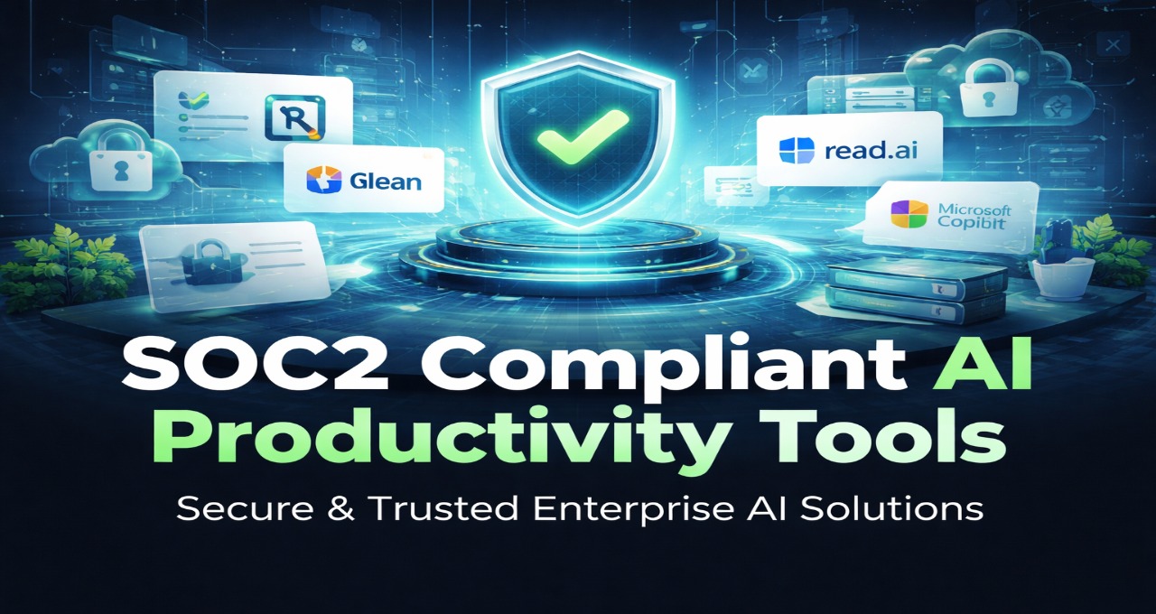 SOC2 compliant AI productivity tools showing enterprise trust stack with secure AI workflows and compliance architecture in 2026