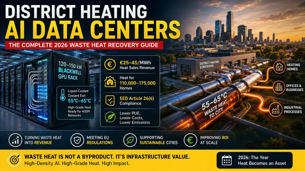 District heating AI data centers in Europe using liquid-cooled Blackwell GPU racks to export waste heat to municipal 4GDH networks in 2026