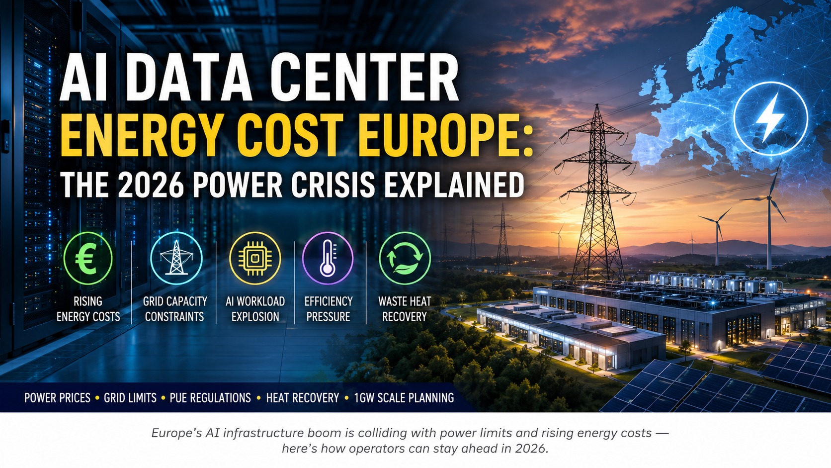 AI data center energy cost Europe 2026 showing grid pressure, electricity prices, and infrastructure challenges